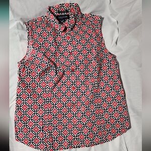 Jones New York Red and Black Geometric Blouse